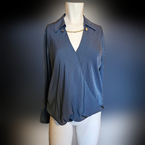 MICHAEL Michael Kors Tops - 💙 109. Michael Michael Kors Medium Blue Long Sleeve Top With Chain